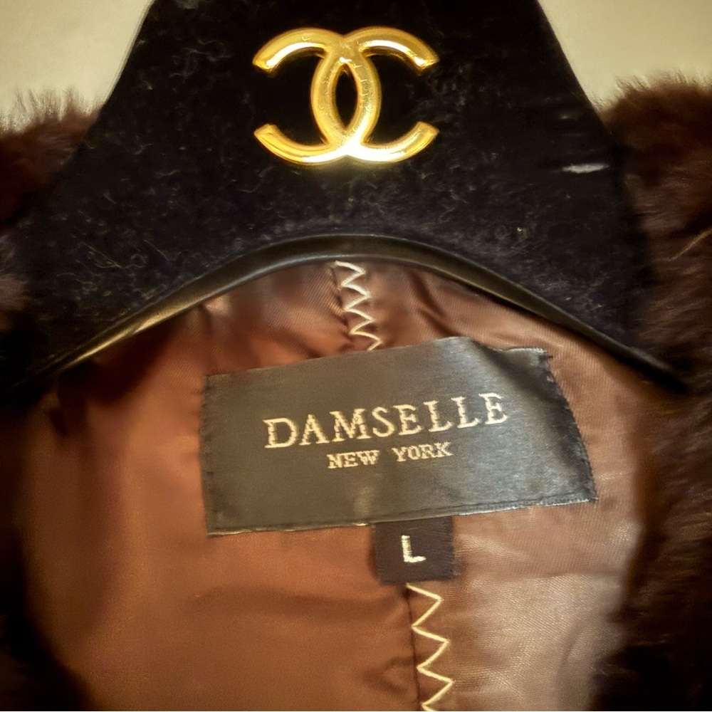 Damselle New York Real Rabbit Fur Trim Iridescent Y2K Coat - Picture 5 of 7